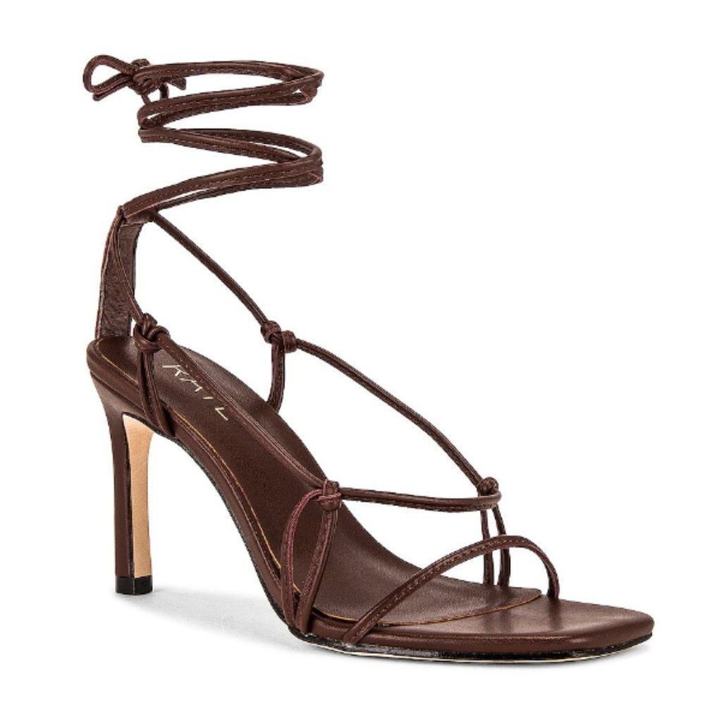 Raye Ness Heel Brown Strappy Ankle Wrap Size 6.5